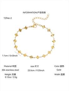 TONSI 1件/套 时尚简约Y2K优雅18K镀金不锈钢花朵手链，四叶草花朵串珠手链，轻盈奢华百搭防水首饰，适合女性日常、约会、派对、夏季度假佩戴 - 金色 - 查看 10
