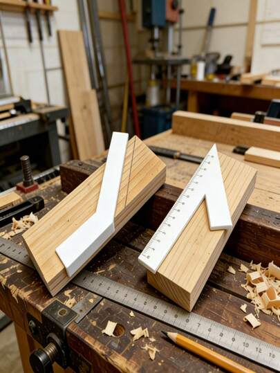 斜切角尺 2 件套 45 度角尺 木工测量 精密划线定位规 木工家具制作 家居装修 专业木匠工具