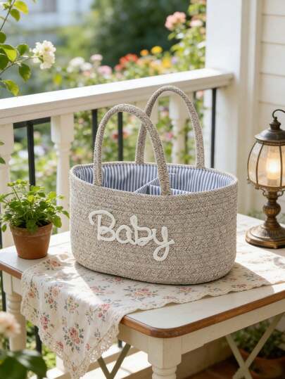 1 Túi đựng đồ cho mẹ mới sinh, Giỏ đựng đồ đan lát dung tích lớn, Tay cầm xách tay, Thùng đựng đồ dùng cho mẹ và bé cỡ lớn, Giỏ đựng tã và đồ chơi có thể gấp gọn, Giỏ du lịch có ngăn, Đồ dùng thiết yếu đa năng cho bé, Trang trí phòng trẻ