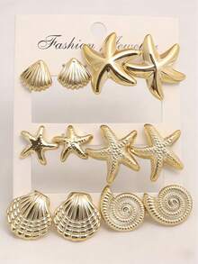 Bộ 2-12 bông tai hình vỏ sò, sao biển, quạt bằng nhựa cao cấp phong cách Boho màu vàng, thích hợp làm quà tặng Ngày của Mẹ, đi làm, dự lễ hội âm nhạc, du lịch. - Nhiều màu - Xem 3