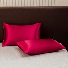 Bộ 2 vỏ gối satin, chất liệu mềm mại như lụa, thoáng khí cho phòng ngủ/phòng khách, có thể giặt máy, bền, chống nhăn. - Màu Đỏ Sâu - Xem 4