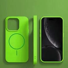 奢華亮面螢光液態矽膠手機殼，適用於 iPhone 17 Air 16 15 14 13 12 17 Pro Max Plus，磁吸軟殼 - 螢光綠 - 查看 6