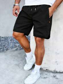 Men's Pants, Summer Solid Color Minimalist Lightweight Quick-Dry Breathable Sports Shorts, Fashionable Drawstring Design Casual Comfortable - Black - View 3