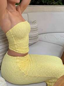 Bộ đồ hai mảnh mùa hè màu vàng bơ ren Vaiaye dành cho nữ, áo quây và chân váy dài, áo croptop không dây và chân váy maxi ôm sát, chân váy maxi cạp cao, thích hợp cho tiệc tùng, đi biển hoặc nghỉ mát. - Màu vàng - Xem 7