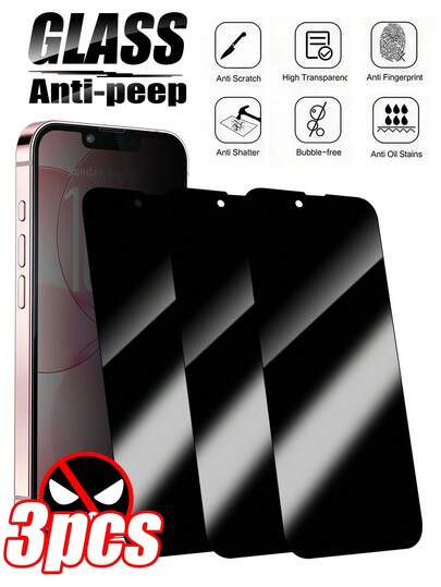 Kit com 3 películas protetoras anti-espionagem para tela, compatíveis com 17e/17 Pro Max/16 Pro Max/15 Pro Max/14 Pro Max/13 Pro Max/12 Pro Max/17 Pro/16 Pro/15 Pro/14 Pro/17 Air/16/15/14/13/12/11. Feitas de vidro de alta qualidade, com dureza estável para resistir a arranhões e impactos do dia a dia. Proteção lateral para privacidade, mantém a nitidez da tela e é à prova d'água para proteger contra manchas de água. Práticas e protetoras para uso diário.