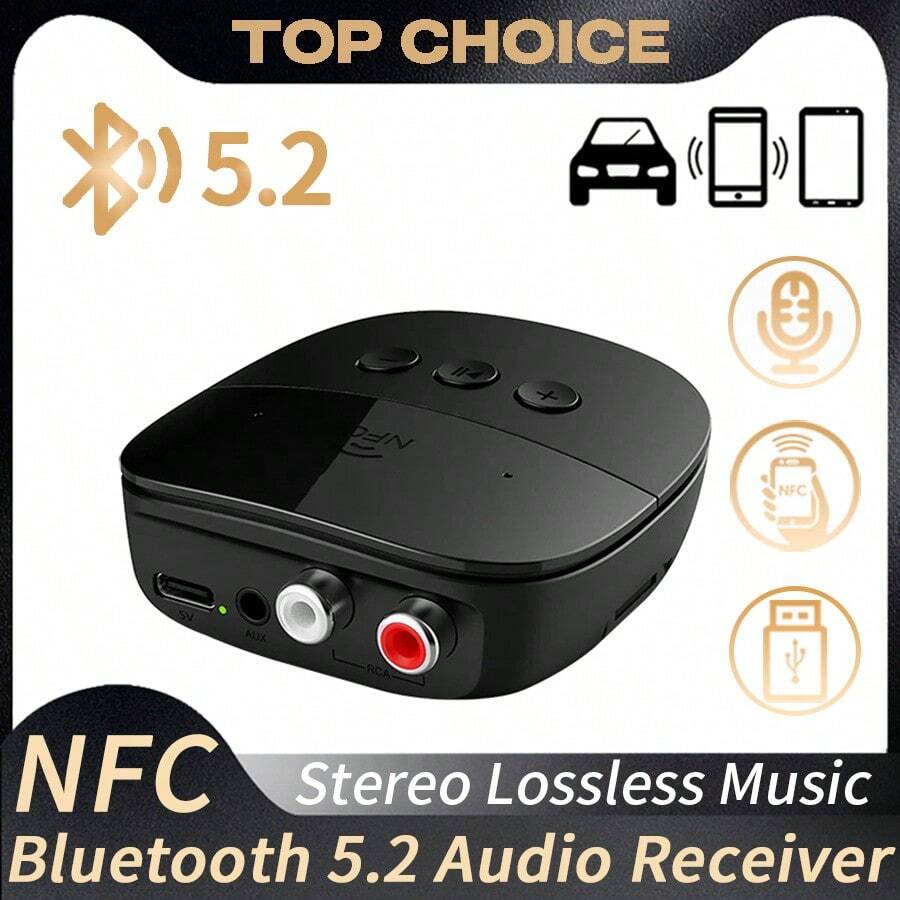 KZ 蓝牙5.2音频接收器，带RCA、3.5mm AUX、USB接口，立体声，NFC无线适配器，内置麦克风，兼容车载功放，支持U盘/TF卡