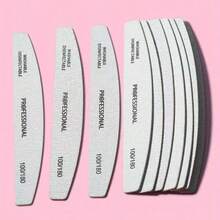 10pcs Crescent-Shaped 100/180 Grit Wooden Nail Files For Nail Care - Grey - View 2