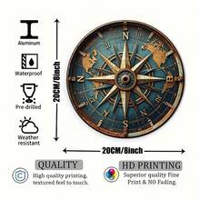 2D plat, piesă unică 2D plată, design vintage cu busolă, semn vintage, decor de perete (8 * 8 inci, 20 * 20 cm) - idee de cadou unică, potrivită pentru cadouri de la prieteni, perfectă pentru Crăciun, Halloween și alte sărbători, decor de perete pentru bar și restaurant, 2D plat, temă de sărbători, 2D plat (poziție aleatorie a găurii) - A - Vizualizare 5