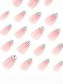 24 miếng dán móng tay hình hạnh nhân chấm bi trắng, kiểu móng tay Pháp viền trắng chấm bi đen. - trắng - Xem 3