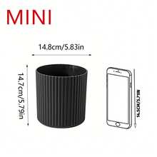 迷你条纹垃圾桶，黑白家用垃圾桶，防水防污，便携式，适用于卧室、浴室、厨房等场所，也适用于办公室、卧室、厨房、浴室和客厅，无盖设计，圆柱形，无需电源，可用作垃圾桶或纸巾盒 - 彩色 - 查看 14