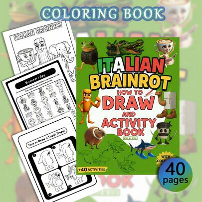 1 cuốn sách hoạt động vẽ tranh chủ đề "Italian Brainrot": 40 trang hướng dẫn vẽ tranh kỳ lạ và sáng tạo, giấy cao cấp dày 260g, hoàn hảo cho trẻ em và thanh thiếu niên yêu thích nghệ thuật kỳ lạ, giảm căng thẳng và vui chơi sáng tạo, món quà hoàn hảo cho mùa cưới và Ngày của Mẹ.