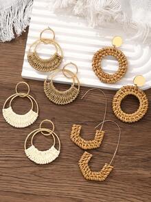 1/4 pares de pendientes de ratán para mujer, accesorios esenciales de playa, pendientes colgantes con borlas de estilo bohemio - Multicolor - Ver 4