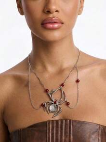 1pc Gothic Style Red Crystal Spider Necklace, Women's Multilayer Choker, Music Festival Party Accessory, Punk Delicate Pendant Necklace - Spider Necklace - View 5