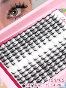 168片分段式簇状假睫毛，12排自然逼真三步式欧美风格，湿润卡通睫毛，交叉3D仿真睫毛，卡通角色扮演自然睫毛，化妆工具，日常浓密卷翘睫毛，柔软不刺激，可重复使用，复活节礼物，女士睫毛，簇状睫毛 - CC - 查看 7