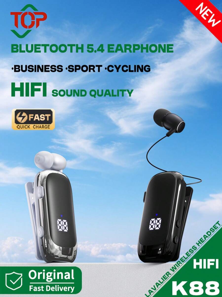 KZ K88 Business Bluetooth 5.4 Lapel Earphone, 20 Hours Talk/Music Time, LED Digital Display, Noise Cancelling Wireless Earbuds