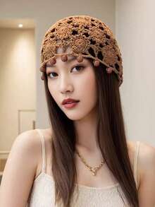 1 chiếc mũ len móc thủ công dành cho nữ, mũ len đan rỗng đính hạt thủ công, phụ kiện thời trang, phong cách Bohemian, thích hợp cho ngày Quốc khánh 4 tháng 7, Ngày của Mẹ, Halloween, kỳ nghỉ - Nhiều màu - Xem 9