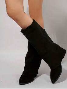 Suede Knee-High Boots For Autumn/Winter, French Style With Chunky Heel And Pointed Toe. Ref 9002 - màu đen - Xem 10