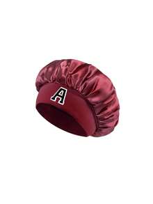 1PC Satin Sleep Bonnet With 26 Customizable Letters, Adjustable Wide Elastic Band, Gentle On Hair, Reduces Friction & Prevents Damage, Fits Curly And Straight Hair - Wine Red - View 5