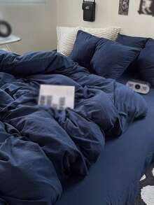 Juego de funda nórdica de 3 piezas de poliéster suave con patchwork azul y blanco - azul real - Ver 7