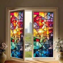 1pc Colorful Geometric Static Cling Glass Window Film, Removable Vinyl Window Decal, Privacy Protection, Suitable For Bedroom And Living Room Home Decor, Modern Abstract Art Window Film - Multicolor - View 7