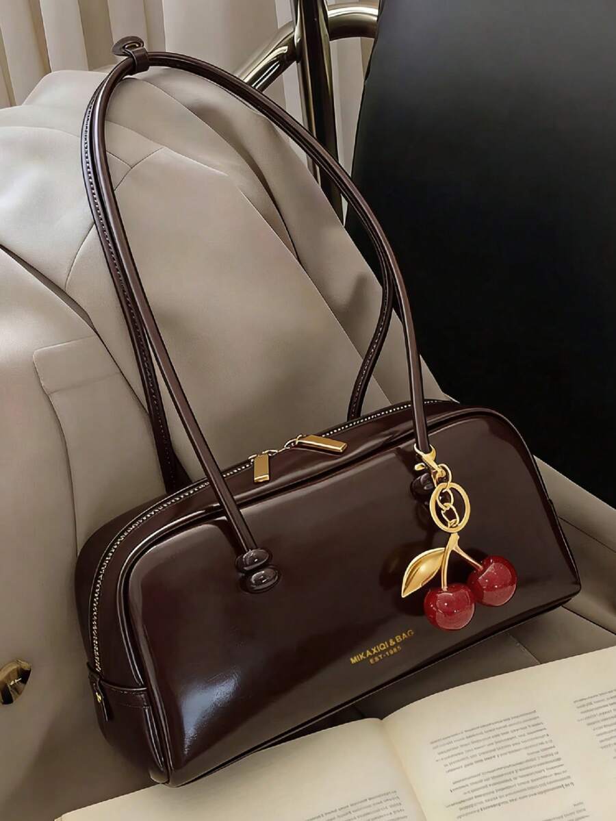 This Fashionable And Classic Shoulder Bag Features A Solid Color Design With A Letter Graphic, And Comes With Dual Handles, Making It Very Suitable For Daily Use And Travel. Whether For Work, Shopping, Or Dating, It Is The Ideal Choice For Your Everyday Outings. - Coffee - View 1