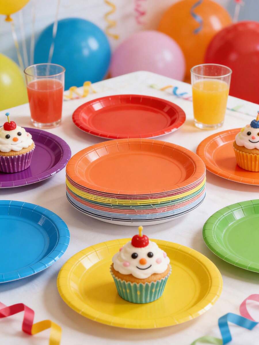 20pcs/10pcs/1pc Mini Colorful Paper Plates, Disposable Party Paper Trays, Large Capacity Disposable Round Dessert Plates, Thickened Solid Color Paper Plates, Table Decoration Party Supplies, Suitable For Birthday, Dinner, Wedding, Picnic, Baby Shower And All Occasions - A - View 1