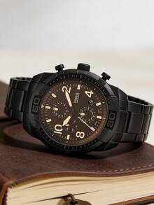 Fossil Đồng hồ đeo tay nam máy quartz, vỏ thép không gỉ, có chức năng bấm giờ, 3 mặt số phụ, kiểu dáng công sở thường ngày, phù hợp để đeo hàng ngày. FS5876 - màu đen - Xem 1