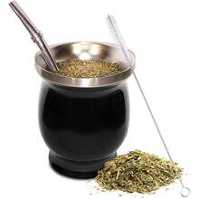 Conjunto de 3 xícaras de chá mate de aço inoxidável com parede dupla e isolamento térmico, 240ml (inclui filtro de canudo + escova de limpeza), formato clássico de cabaça preta, ideal para chá da tarde, encontros com amigos e acampamentos ao ar livre. - Preto - Ver 7