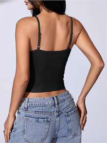 Áo tank top hai dây họa tiết hoa nhí dành cho nữ, kiểu dáng Y2K, dây mảnh, dáng ngắn, thích hợp cho kỳ nghỉ hè. - màu đen - Xem 4