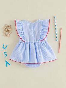 Baby Girl 4th Of July Outfit American Flag Bubble Romper Short Sleeve Patriotic  Fourth Of July Outfit Baby Girl 4th Of July Outfits Newborn Smocked Bubble Romper Bodysuit Ruffle American Flag Memorial Day Outfit - Màu xanh lam - Xem 7
