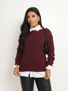 Woman Village Women's Long Sleeve Knit Blouse, Polyester, Winter - Color caoba - Ver 3