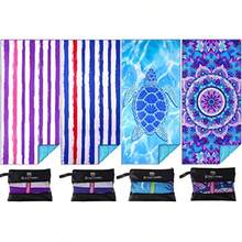 Microfiber Towel - Sand Free Absorbent Quick Dry For Pool Swim Camping Sports Beach Backpacking Yoga Gym Travel Towels XL 71x32 With Bag - Soft Compact Lightweight Thin 4 Pack - 藍色和條紋 - 查看 1