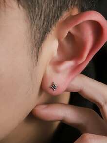 1 Pair Retro Starburst Cross Earrings, Suitable For Men's Daily, Festival And Party Wear - Silver - View 1