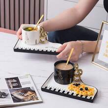 Bộ tách và đĩa cà phê Black & White Melody, bộ đồ uống bằng gốm hình đàn piano sáng tạo, quà tặng chất lượng cao. - Nhiều màu - Xem 2