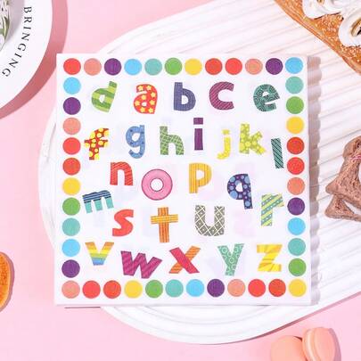 20/40/60 chiếc, Khăn giấy ăn chữ cái ABC, 26 chữ cái, khăn ăn dùng một lần, khăn giấy 2 lớp dày dặn trang trí cho sinh nhật trẻ em, học mầm non, tiệc mừng em bé, tiệc lớp học, đồ dùng học tập trở lại trường, khăn giấy chữ cái ABC nhiều màu sắc tươi sáng dùng một lần cho trang trí tiệc trường học, 13*13 inch