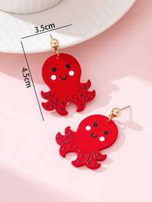 1 Pair Cute Octopus Enamel Faux Soft Pottery Design Fashion Jewelry Earrings, Suitable For Beach Party Wear - Red - View 4