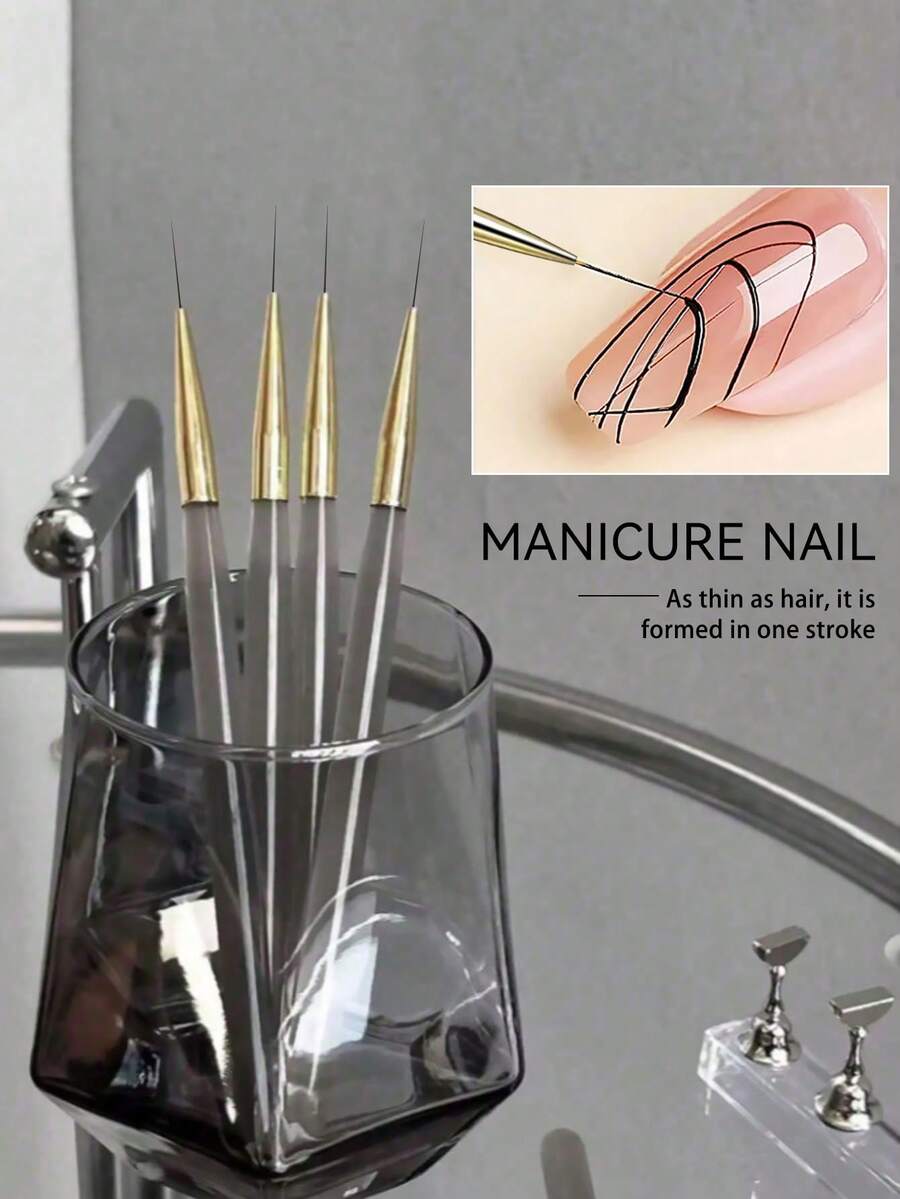 5-Piece/Set Nail Art Liner Pen, New Japanese-Style Fine-Line Nail Art Pen Set With Gray Handle For Nail Painting, Used For Long Fine Lines, Tiny Details, Precise Drawing, Delicate Coloring, DIY Floral Line Drawing, Striped Pen, 18mm Short Pen Body Nail Art Drawing Pen
