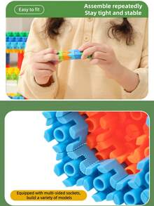 30pcs/88pcs/256pcs Bag Hexagon Building Blocks Toys, Educational STEM Puzzle Bricks For Kids 3-6 Years Old, Sensory Development, Imagination Stimulation, Engineering Construction Set, Colorful Shapes, Birthday & Party Gift - Hexagonal Blocks - View 10