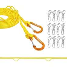 Portable Travel Clothesline, Windproof Clothes Laundry Line With Clothespins Hang Holes, Indoor Outdoor Clothes Drying Rope Hotel, Backyard, Cruise , Camping Yellow, 12.5 Ft - Yellow + 12.5 Ft - View 2