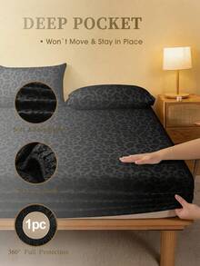 1pc Black Leopard Print 100% Waterproof TPU Fitted Sheet, Stain-Resistant Mattress Protector, Mattress Cover, Fitted Sheet, Soft And Breathable, -Twin, Full, Queen, King, Deep Pocket Design Up To 11.8 Inches, Breathable And Wrinkle-Resistant, Machine Washable, Suitable For Dorms, Guest Rooms, Dust-Proof And Skin-Friendly, Back To School Bedding - Black - View 4