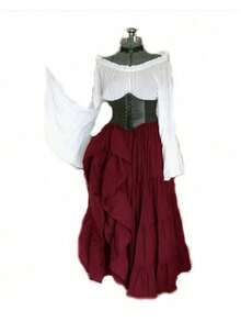 Women's Long Sleeve Dress Medieval Renaissance Costume Fancy Dress Costume For Women Cosplay Costume - 酒紅色 - 查看 8