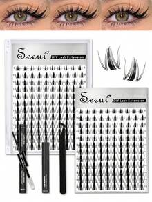 408/144/120片假睫毛套装，浓密柔软的睫毛簇，睫毛嫁接胶水，睫毛镊子，睫毛卸除剂，混合睫毛簇，自然逼真假睫毛，睫毛，假睫毛 - 黑色 - 查看 7