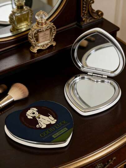 1Pc Simple Style Dog Portable Makeup Mirror, Double-Sided HD Mini Folding Handheld Mirror, Compact Flip Cosmetic Mirror For Students Girls Daily Use Travel Shopping