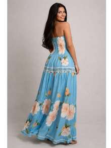 July Strapless Tropical Dress In Various Prints, 2025 Collection - flores azules - Ver 3