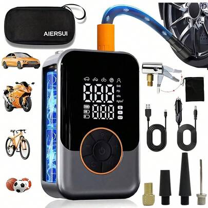 Mini Wireless Tire Inflator Portable Air Compressor Smart Air Pump, Suitable For Car Tires, 150PSI, With Digital Pressure Gauge And Emergency Light, For Car/Motorcycle/Bicycle/Balls. Equipped With 2pcs 1500mAh Lithium-Ion Battery/DC Power Supply, Car Accessories/Holiday Gift/Bicycle Pump (Note: Model B Is Battery-Powered Only, Model D Is Recommended)