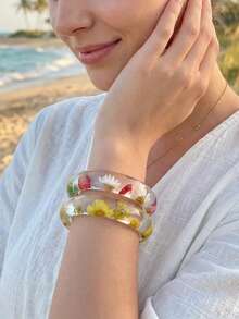 1 chiếc vòng tay nhựa trong suốt, tối giản, thanh lịch với hoa khô, phù hợp cho phong cách đường phố hàng ngày hoặc du lịch biển. - Nhiều màu - Xem 4