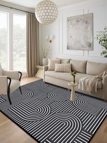 1pc Geometric Textured Pattern Rug, Black White Gray Printed Polyester Rectangular Easy Care Washable Area Carpet, Suitable For Living Room, Hallway, Bedside, Living Space, Bedroom, Office, Kitchen, Farmhouse Home Decor - Multicolor - View 20