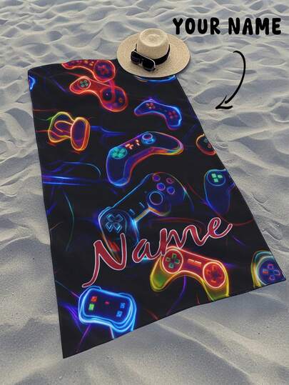 1pc Customized Gaming Console Pattern Beach Towel, Personalized Bath Towel, Children's Towel, Pool Towel, Bathroom Towel, Vacation Gift, Beach Towel, Outdoor Travel, Beach Essential, For Beach, Pool, Bathroom, Swimming Pool, Portable Carry, Personalized Bath Towel, Personalized Beach Towel, Pool Towel, Bath Towel, Girls Beach Towel, Boys Beach Towel, Vacation Gift, Beach Towel, Wedding Couple Commemorative Gift, Valentine's Day/Birthday Gift