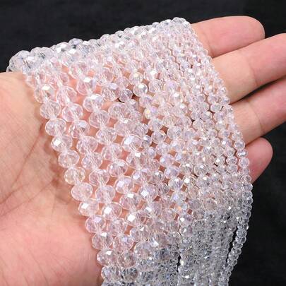 100/200/500 hạt thủy tinh pha lê AB trong suốt, hình tròn dẹt, kích thước 4/6/8mm - Hạt rời dùng để làm đồ trang sức DIY, vòng cổ, vòng tay, bông tai, móc khóa và các dự án thủ công.