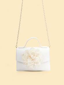 1pc Elegant Petal Handbag, Glitter Flower Decor Chic Chain Shoulder Crossbody Bag - Greta - View 2